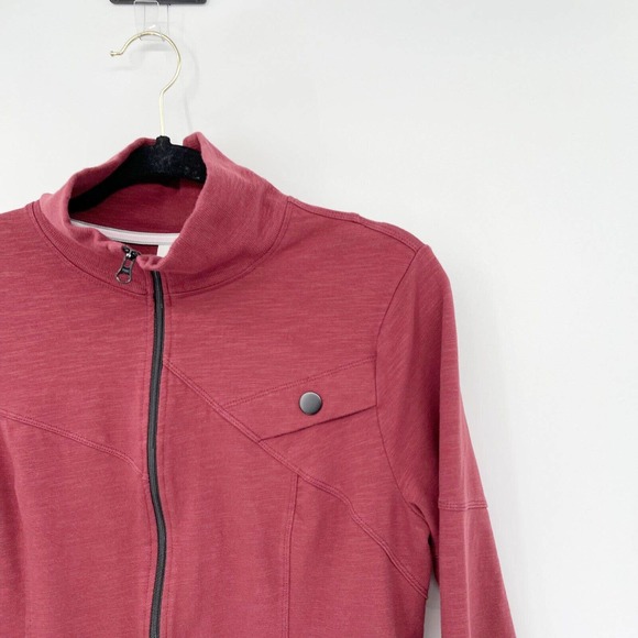 CABI French Knit Training Track Jacket Size M Wine Red Two Way Zipper Thumbholes - Picture 2 of 10